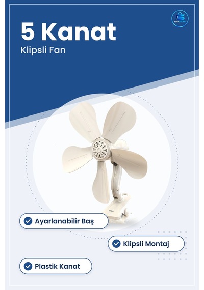 Masaüstü Klipsli Vantilatör 5 Kanat Ayarlanabilir Plastik Kanatlı