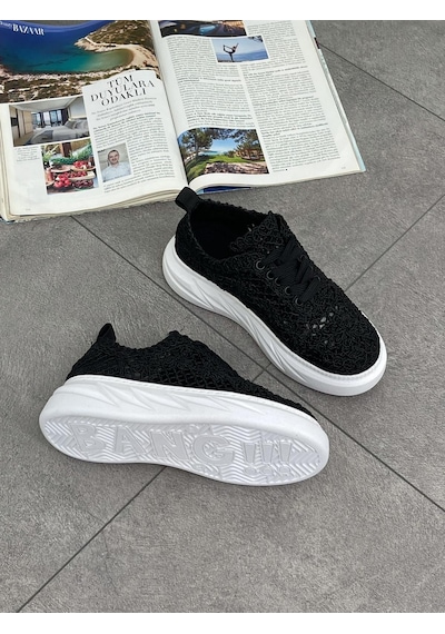 Erva'nın Butiği Siyah Dantel Lace Bağcıklı Kadın Sneakers-5404