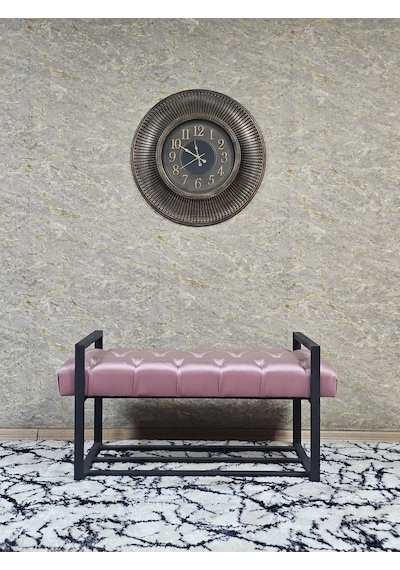 Zafir Siyah Boyalı Metal 80 Cm Puf Bench - Antre Puf - Hol Bench - Puf - Oturak - Bench Pembe