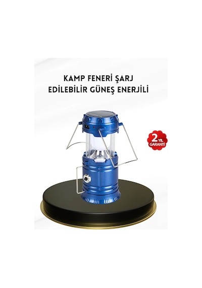 Solar Kamp Lambası Kızak Sistemli Şarjlı Taşınabilir Doğa Yürüyüşü Işığı Mavi