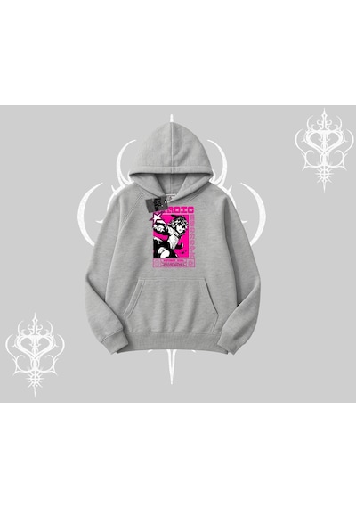 Startmore Kapşonlu Sweatshirt Heroic Anime Girl Japon Stil Grafik Baskılı Gri