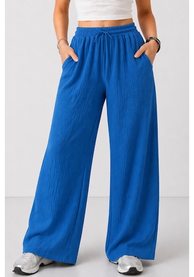 Trend Alisse Beli Lastikli Cepli Bol Paça Kadın Pantolon İndigo