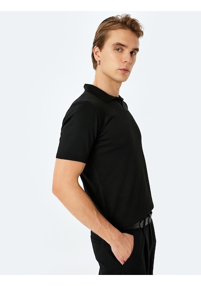 Koton Slim Fit Polo Yaka Kısa Kollu Triko Kazak Siyah 5sam70001ht Siyah
