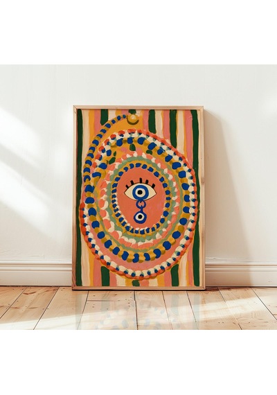 Nazar Boncuğu Duvar Sanatı Boho Sürrealist Göz Posteri Renkli Ezoterik Ev Dekorasyonu