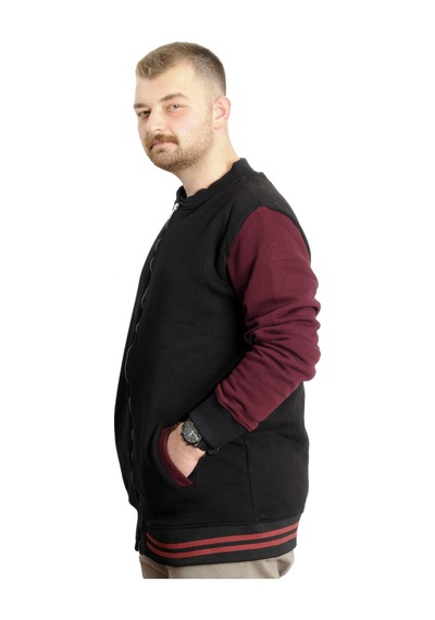 Mode Xl Büyük Beden Erkek Kolej Mont 22618 Siyah-mürdüm Siyah-mürdüm