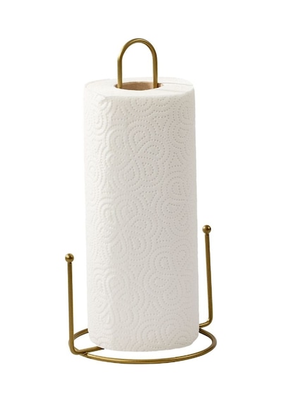 Edora Home 2'li Gold Mutfak Organizer Seti, Misketli Kağıt Havluluk Ve 6 Kancalı Bardaklık - Metal Paslanmaz