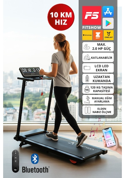 T-229 Katlanabilir Koşu Bandı / Lcd Led Ekran /bluetooth Ve Hoparlör/2hp Güç 10 Km Hız/ Nabız Ölçme
