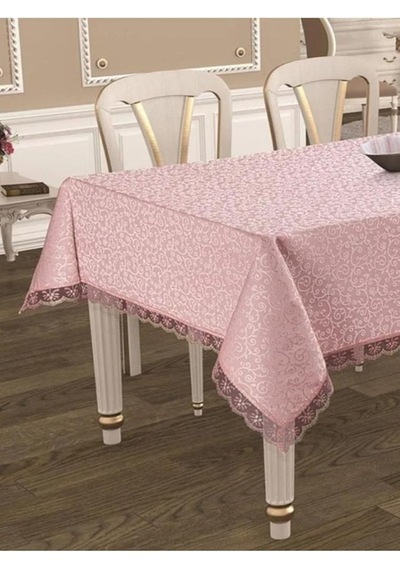 Denizli Çeyiz Dantelli Masa Örtüsü Pembe 160x220 Çok Renkli
