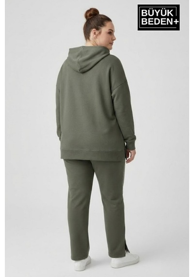 Superlife Büyük Beden Kapşonlu Ny Newyork Baskılı Tunik İnce Sweatshırt Spr26btk991-1 Haki