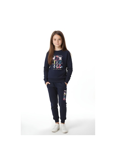 Fyk Kids Kız Çocuk Yuvarlak Yaka Baskılı Eşofman Takımı Lacivert