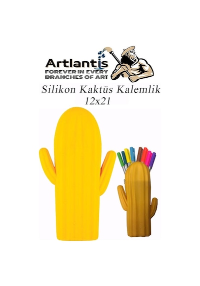Silikon Kaktüs Kalemlik 1 Adet Silikon Kalem Kutusu Eğlenceli Sevimli Kaktüs Figürlü Hediyelik Kalemlik Sarı