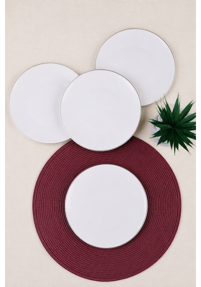 Tabak Evi Porselen Chic Platin Yaldızlı Servis Tabağı 24,50cm 4 Lü Krem