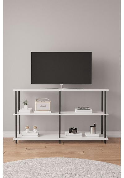 Çevir Kur 150 Cm Beyaz Raflı Tv Sehpası, Tv Ünitesi 150 75 29 Cm Beyaz