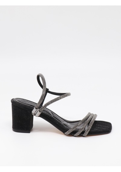 Nesil Shoes Özma 6474 Siyah Simli Kadın Sandalet