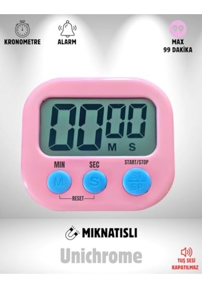Dijital Ekranlı Alarmlı Pembe Renk Mıknatıslı Ayaklı Mutfak Zamanlayıcı
