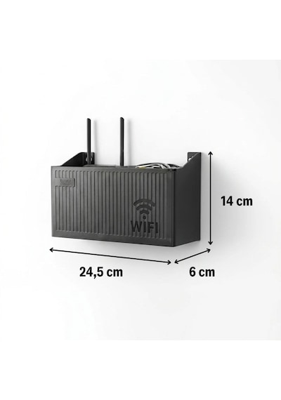Go İthalat Duvar Tipi Wi-fi Modem Saklama Kutusu Siyah Kablo Düzenleyici Router Raf Organizer