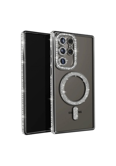 Samsung Galaxy Uyumlu - S25 Ultra Kılıf Joke Simli Magneticsafe Kılıf - Siyah