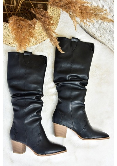 Fox Shoes Siyah Büzgülü Dallas Kadın Çizme J404040109