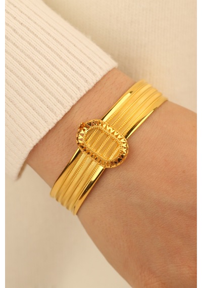 Çgk Çiğdem Gürel Kuyumculuk Yaldızlı Hasır Kelepçe Altın Bilezik