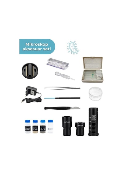 Temel Led Işıklı Monoküler Mikroskop Seti 40x 640x Öğrenci Hobi Bilim Kiti