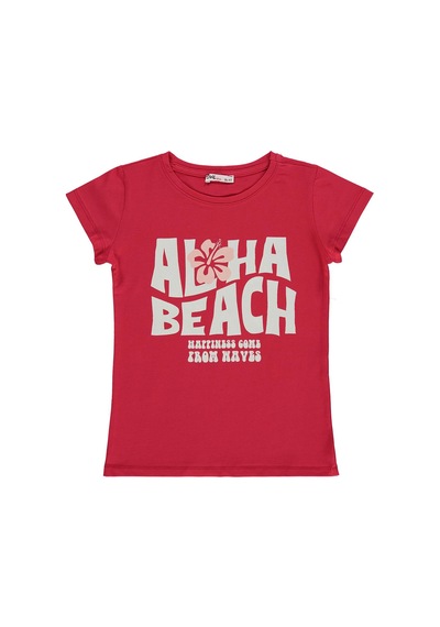 Civil Girls Aloha Beach Baskılı 10-13 Yaş Tişört - Kırmızı