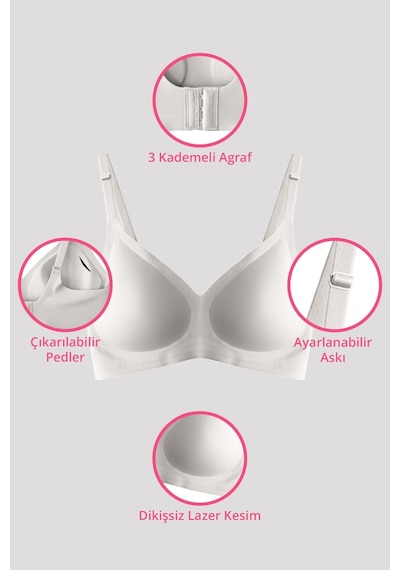 Cottonhill Seamless Bra - Soft Lazer Kesim Balensiz Ayarlanabilir Askılı Dikişsiz Kadın Sütyen 2'li Paket-5 Çok Renkli