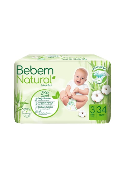 Bebem Natural Bebek Bezi 3 Numara Midi Jumbo Ekonomik Paket 68 Adet