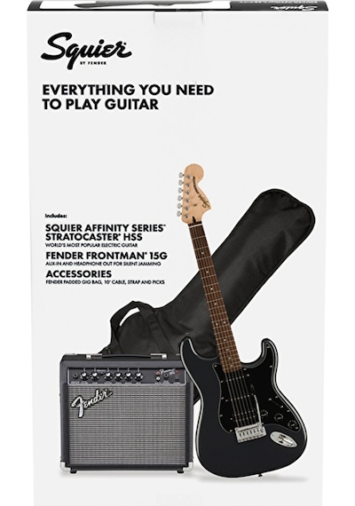 Squier 0372821669 Affinity Stratocaster Hss Elektro Gitar Seti Charcoal Frost Gri Metalik Renk Laurel Klavye Ve 15g Amfi İle Hazır Paket