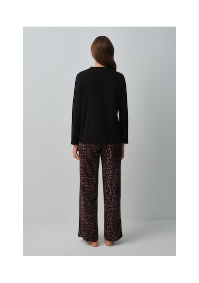 Suwen Meloni Leopar Pijama Takımı Wsh10510149911 Siyah