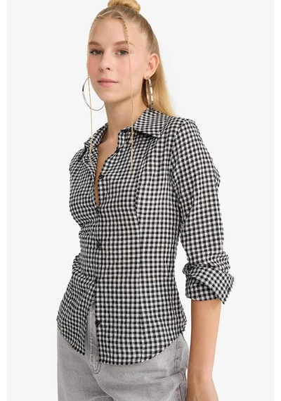 Defacto Coool Fitted Kareli Poplin Uzun Kollu Gömlek G0994ax25aubk81 Siyah