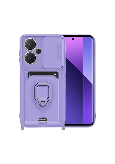 Xiaomi Redmi Note 13 Pro Plus Uyumlu Kılıf Zuma Kartvizitli Yüzüklü Silikon - Lila
