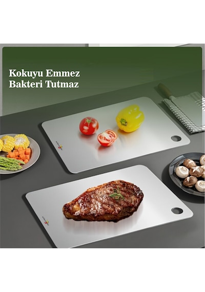 3lü Üçlü 0,3 Mm Paslanmaz Çelik Krom Meyve Sebze Hamur Kesme Doğrama Yoğurma Panosu Tahtası Tezgahı Gümüş