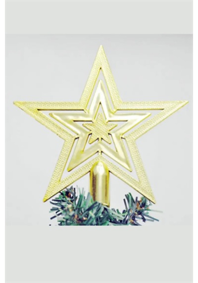Vintage Altın Simli Yıldız Noel Ağacı Süsü 20 Cm Retro Parlak Ağaç Tepe Süsü / Dekoratif Yılbaşı S