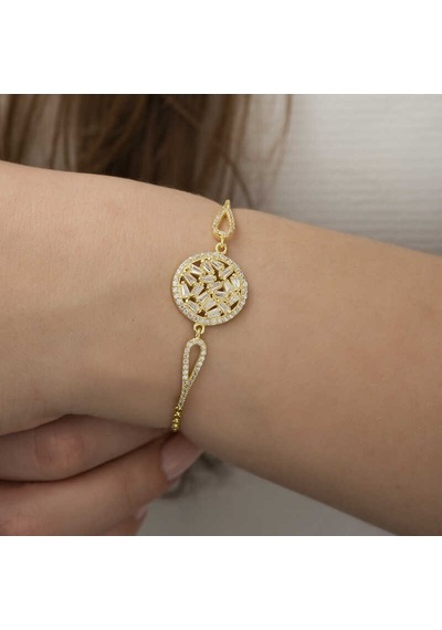 925 Ayar Gümüş Gold Baget Taşlı Bileklik