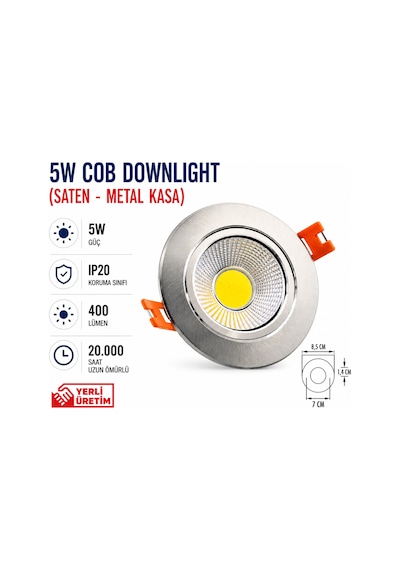 Lampist 5w Metal, Saten Kasa Cob Downlıght 3000k