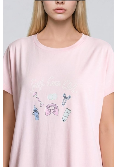 Defacto Regular Fıt Bisiklet Yaka Kısa Kollu Açık Pembe Gecelik H6940ax26smpn648 Pembe-pn648