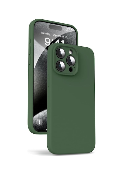 Fibaks iPhone 15 Pro Uyumlu Kılıf Kamera Korumalı Lansman Içi Kadife Yumuşak Liquid Silikon Kapak Yeşil