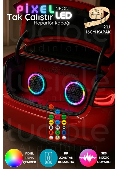 2 Li 16cm Argb Neon Pixel Led Hoparlör Kapağı Sese Duyarlı Efektli Modifiye & Tuning Işık Seti