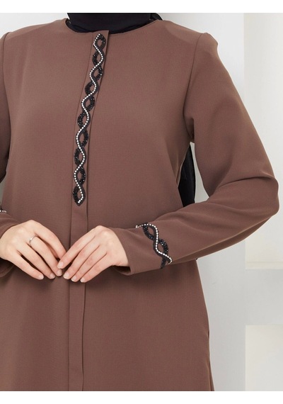 Nevayla Moda Büyük Beden Taş Detaylı Ferace Taba