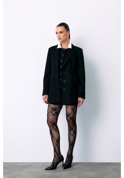Sateen Düğmeli Süet Ceket - Siyah-135437 Siyah