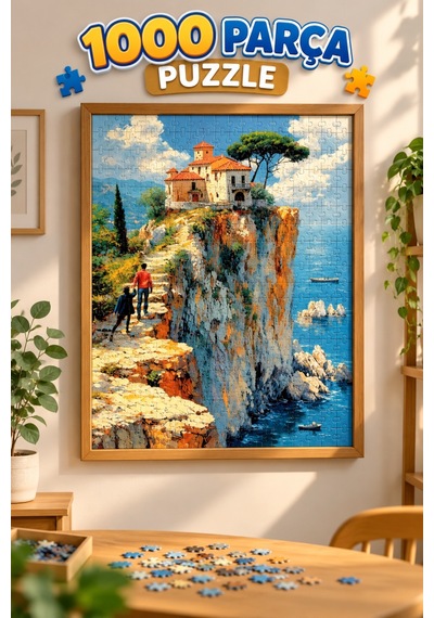 1000 Parça Tepedeki Ev Puzzle 48 X 68 Cm Yüksek Baskı Kaliteli Eğlenceli Puzzle