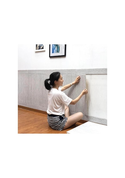 Nw38 Açık Gri Ahşap Kendinden Yapışkanlı Esnek Sünger Duvar Panel (469443344)