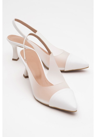 Luvishoes Luvi Shoes Moore Beyaz Şeffaf Arkası Açık Sivri Burun Kadın Topuklu Ayakkabı Beyaz