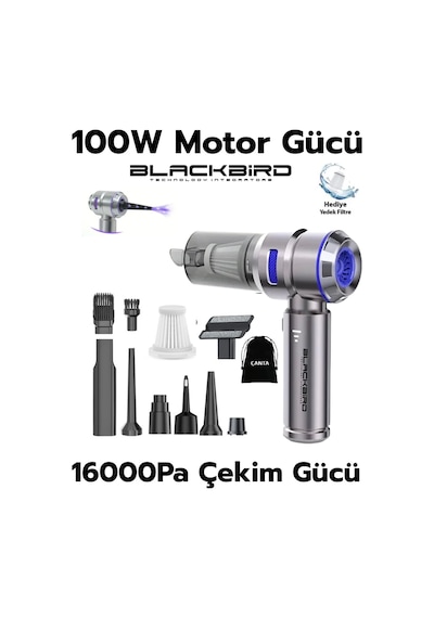 Blackbird Mk-5803 16000pa Kablosuz Araç Süpürgesi 3 Kademeli Güç Şarjlı El Süpürgesi