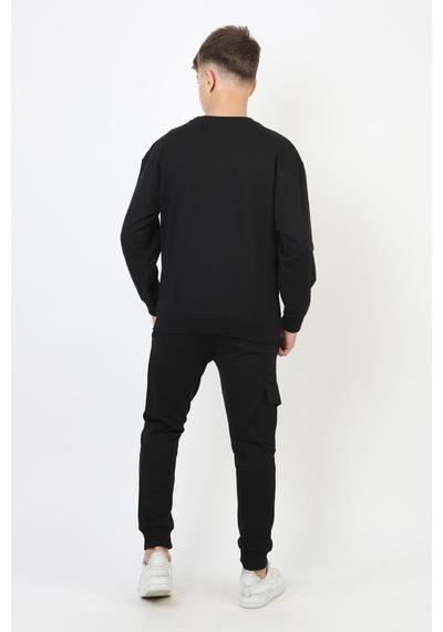 Mevsimlik Respect Baskılı 2 İplik %100 Pamuk 2 İplik Uzun Kollu Erkek Çocuk Sweatshirt-90934 Siyah