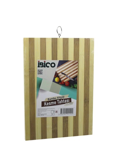 22 X 32 X 1.4cm Beyaz Çizgili Ahşap Bambu Kesim Panosu - Kesme Tahtası Metal Kulplu 5047 Altın