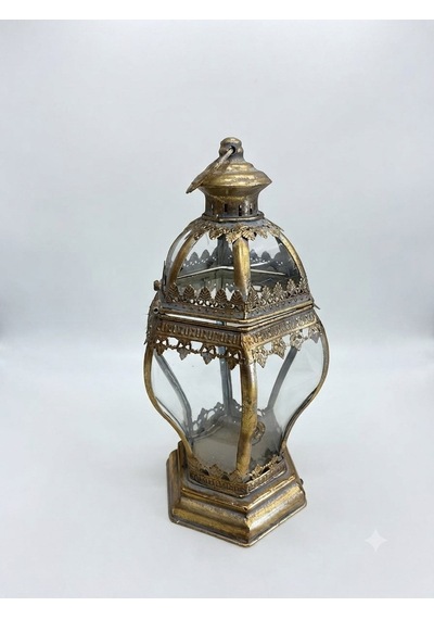 Panalı Metal Dekoratif Fener 40 X 19 Cm Gold