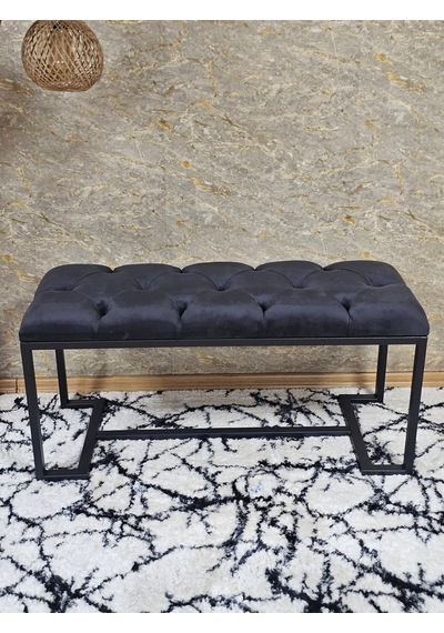 Zafir Siyah Boyalı - L - Ayaklı 100 Cm X 38 Cm Oturak - Bench - Makyaj Taburesi - Makyaj Oturak Füme