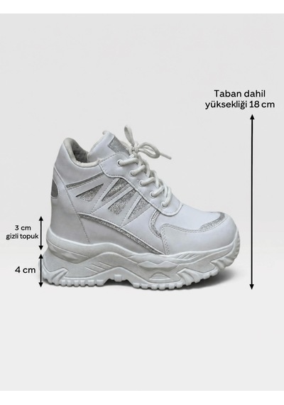 Erva'nın Butiği Beyaz Cilt Celly Gizli Topuk Dolgu Topuk 7 Cm Boy Uzatan Sneakers-6429