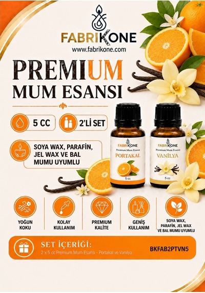 Premium Mum Esansı 5 Cc 2'li Set - Portakal, Vanilya - Soya Wax, Parafin, Jel Wax Ve Bal Mumu Uyumlu Bkfab2ptvn5 Karışık